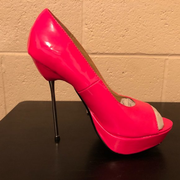 Fuchsia The Highest Heel Roxy 21 Peep Toe Pumps - Picture 3 of 8
